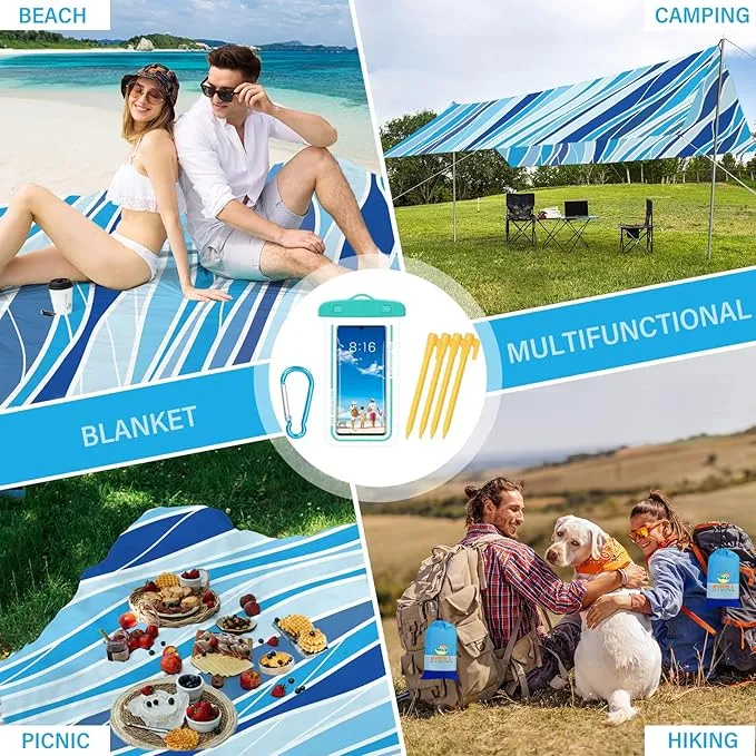 BYDOLL Beach Blanket Sandproof Waterproof 78''×110''1-7 Adults Compact Lightweight Oversized Beach Blanket Large Picnic Mat Beach Blanket for Travel Camping Hiking Picnic