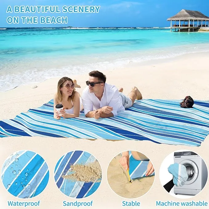BYDOLL Beach Blanket Sandproof Waterproof 78''×110''1-7 Adults Compact Lightweight Oversized Beach Blanket Large Picnic Mat Beach Blanket for Travel Camping Hiking Picnic