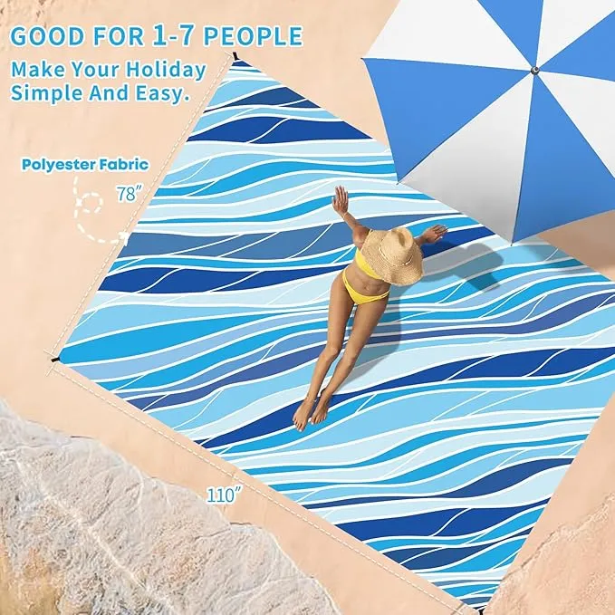 BYDOLL Beach Blanket Sandproof Waterproof 78''×110''1-7 Adults Compact Lightweight Oversized Beach Blanket Large Picnic Mat Beach Blanket for Travel Camping Hiking Picnic