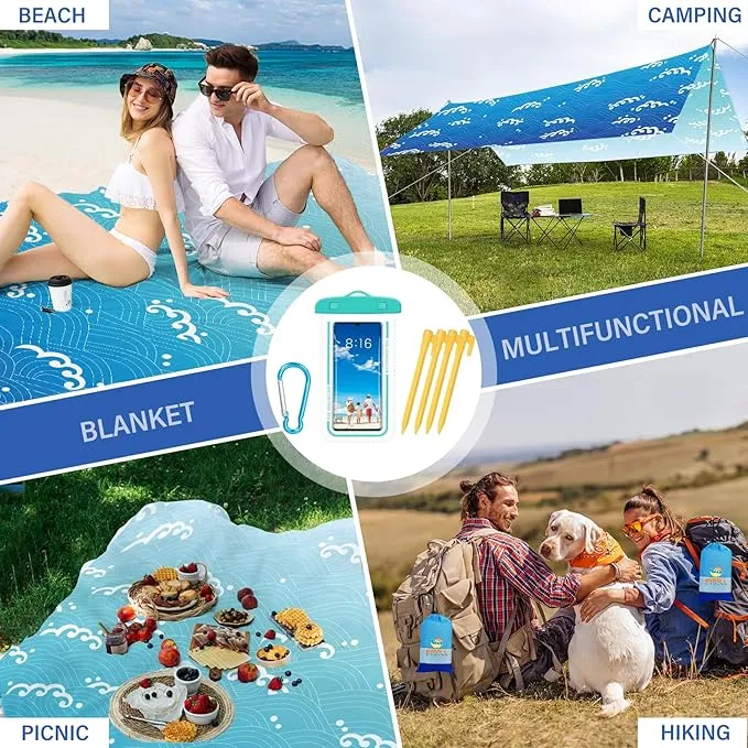 BYDOLL Beach Blanket Sandproof Waterproof 78''×110''1-7 Adults Compact Lightweight Oversized Beach Blanket Large Picnic Mat Beach Blanket for Travel Camping Hiking Picnic
