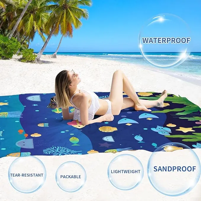 BYDOLL Beach Blanket Sandproof Waterproof 78''×110''1-7 Kids Adults Compact Lightweight Oversized Beach Blanket Large Picnic Mat Beach Blanket for Travel Camping Hiking Picnic