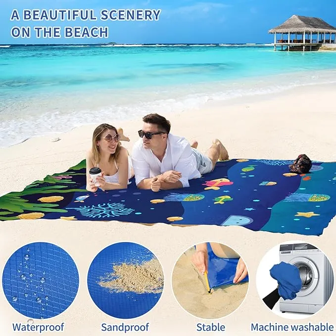 BYDOLL Beach Blanket Sandproof Waterproof 78''×110''1-7 Kids Adults Compact Lightweight Oversized Beach Blanket Large Picnic Mat Beach Blanket for Travel Camping Hiking Picnic