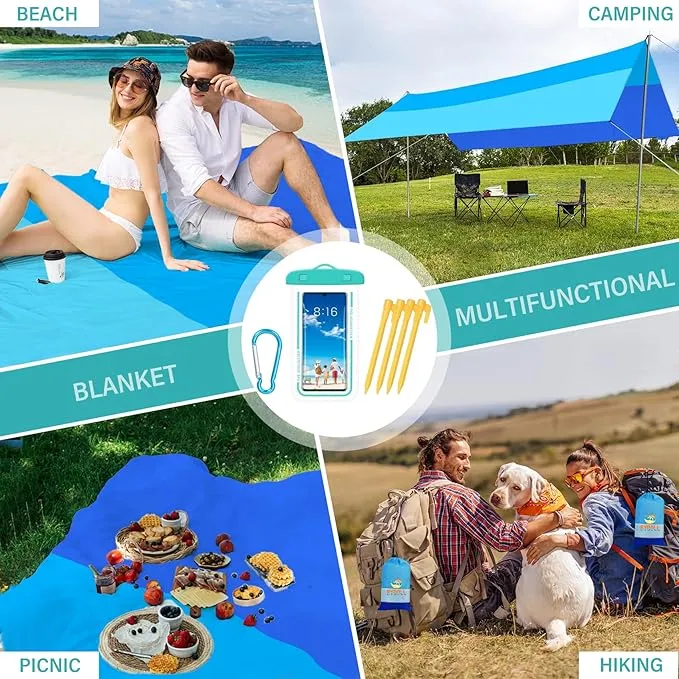 BYDOLL Beach Blanket Sandproof Waterproof 78''×81''1-4 Adults Compact Lightweight Oversized Beach Blanket Large Picnic Mat Beach Blanket for Travel Camping Hiking Picnic