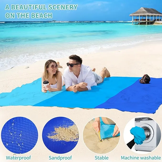 BYDOLL Beach Blanket Sandproof Waterproof 78''×81''1-4 Adults Compact Lightweight Oversized Beach Blanket Large Picnic Mat Beach Blanket for Travel Camping Hiking Picnic