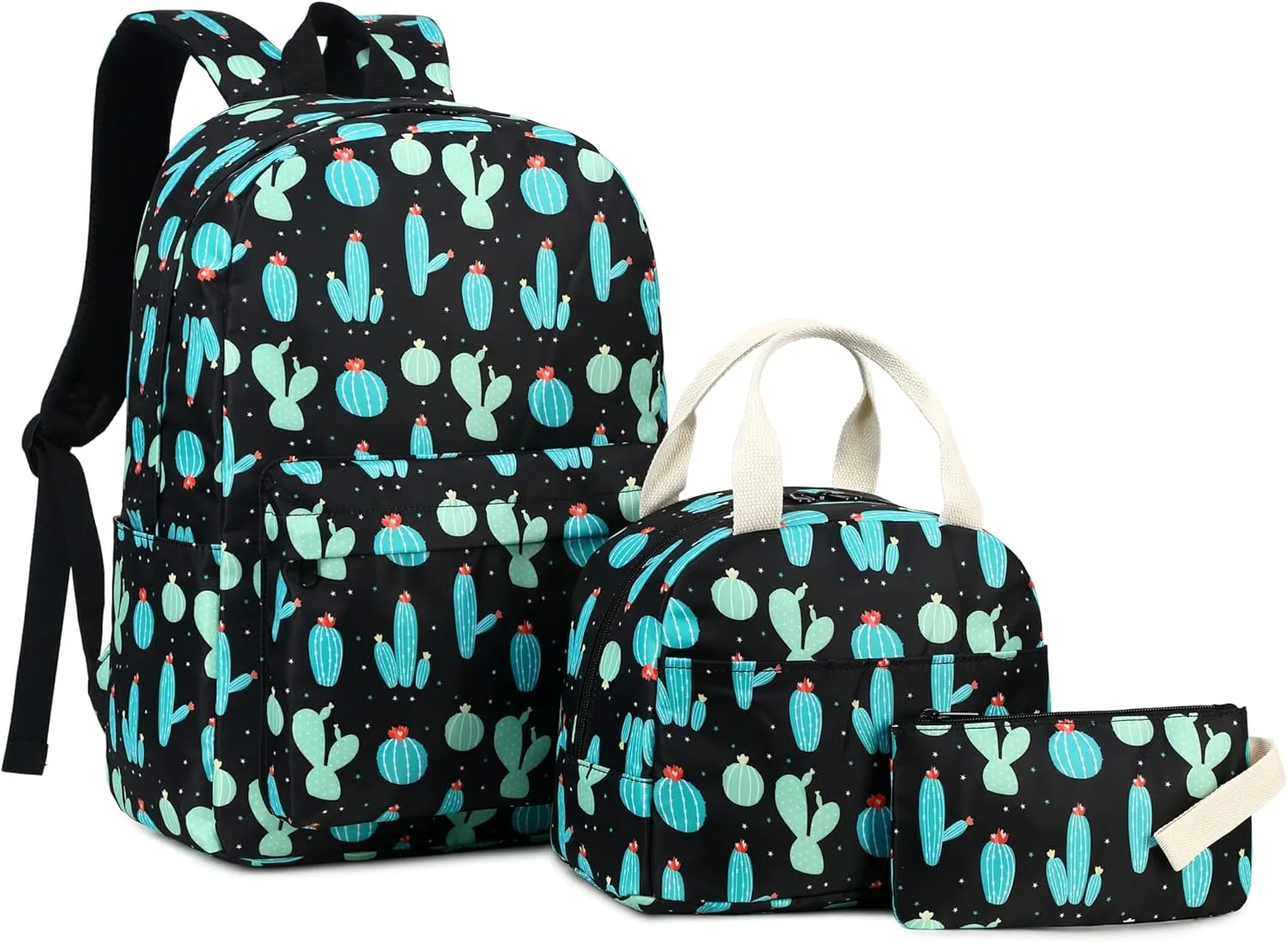 Cactus School Backpack for Teen Girls, 3-in-1 Kids Backpack Bookbag Set School Bags with Lunch Box Pencil Case