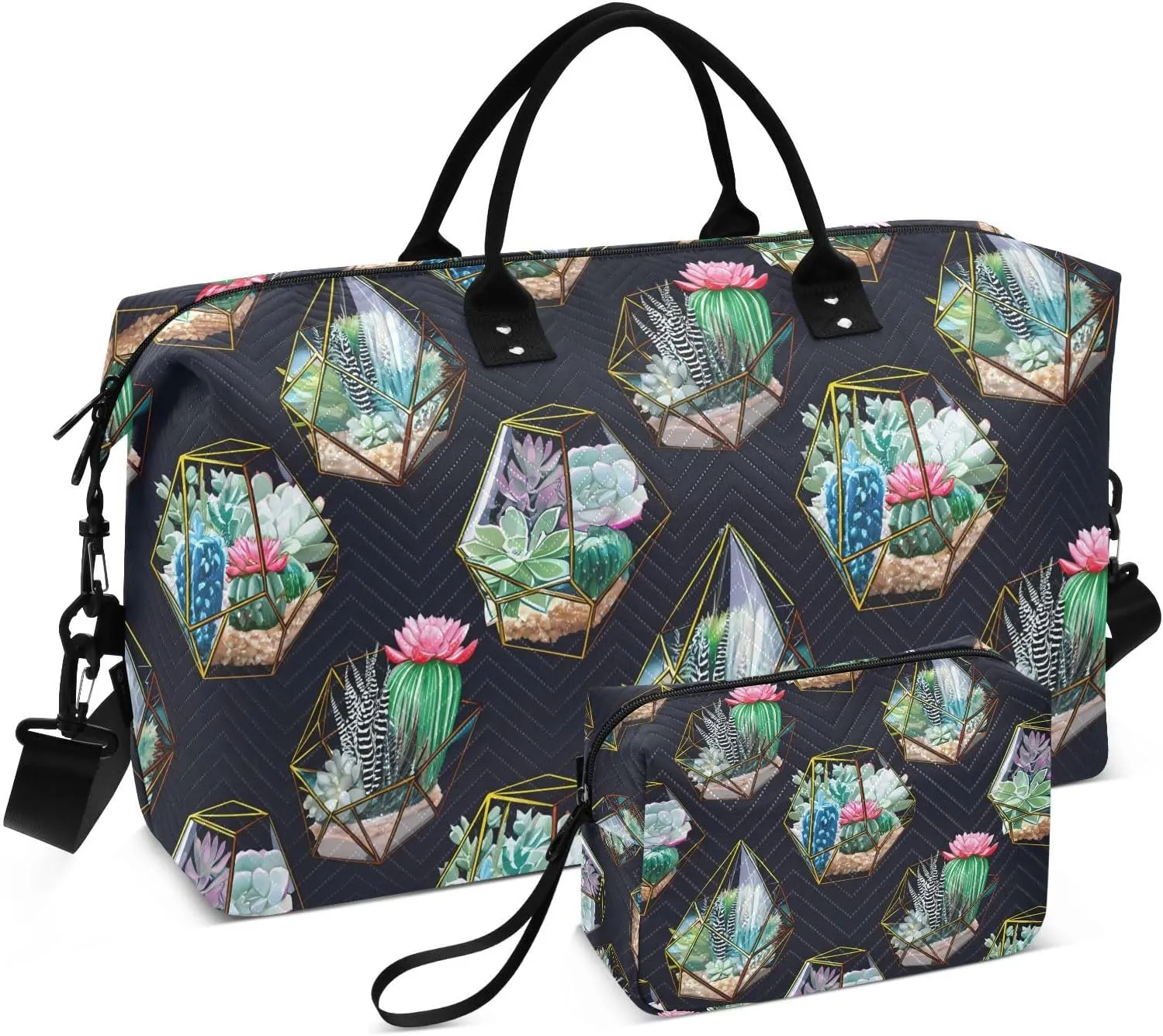 Cactus Succulent Plants Dark Sports Gym Bag for Women Men Travel Duffel Bag Weekend Overnight Carry on Bag with Toiletry Bag Training Handbag for Swimming Yoga Workout Hospital Plane