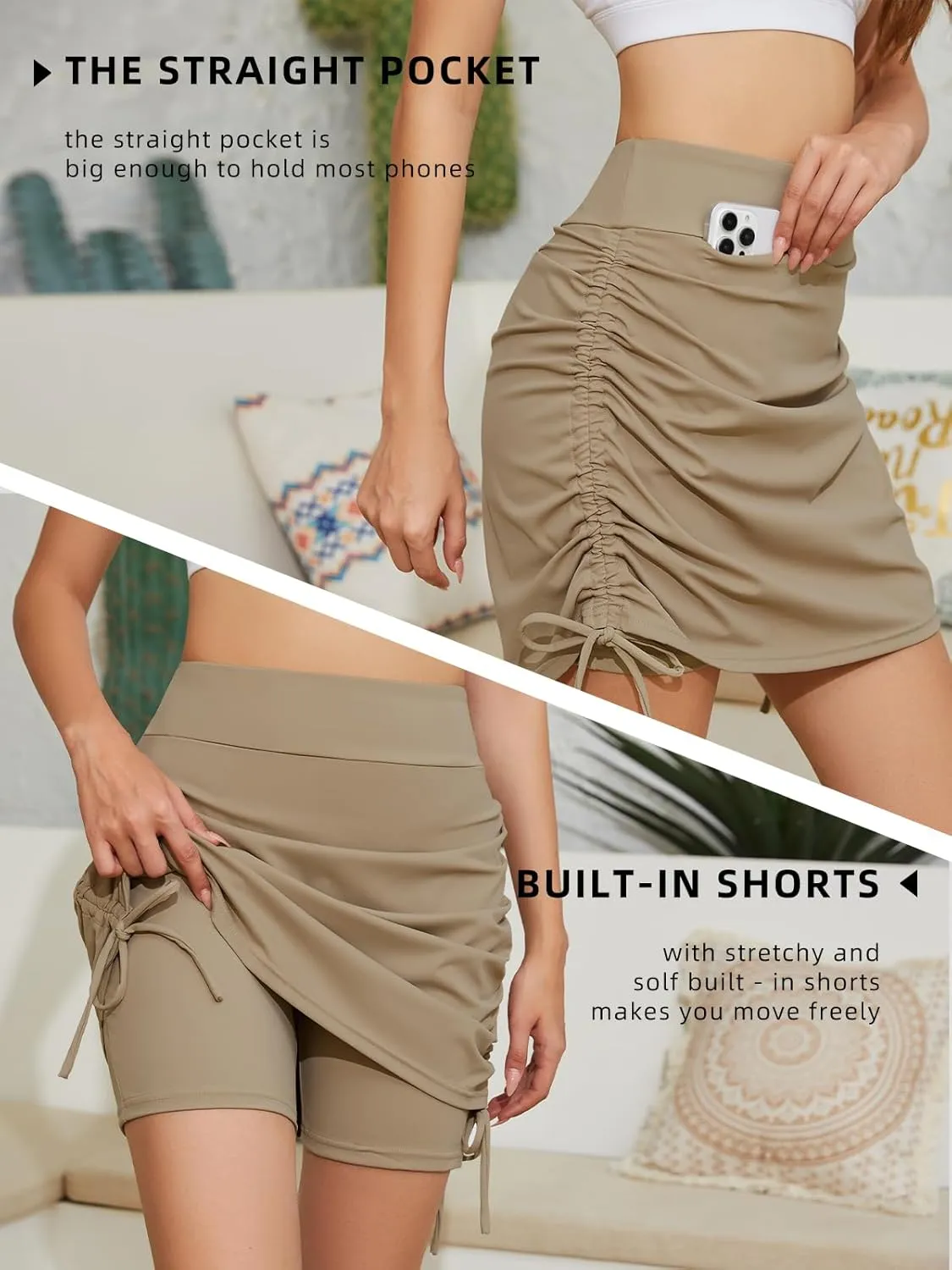 Cakulo Modest Knee Length Swim Summer Casual Skorts Skirts for Women Fashion Athletic Tennis Golf 20" Skirt Pocket