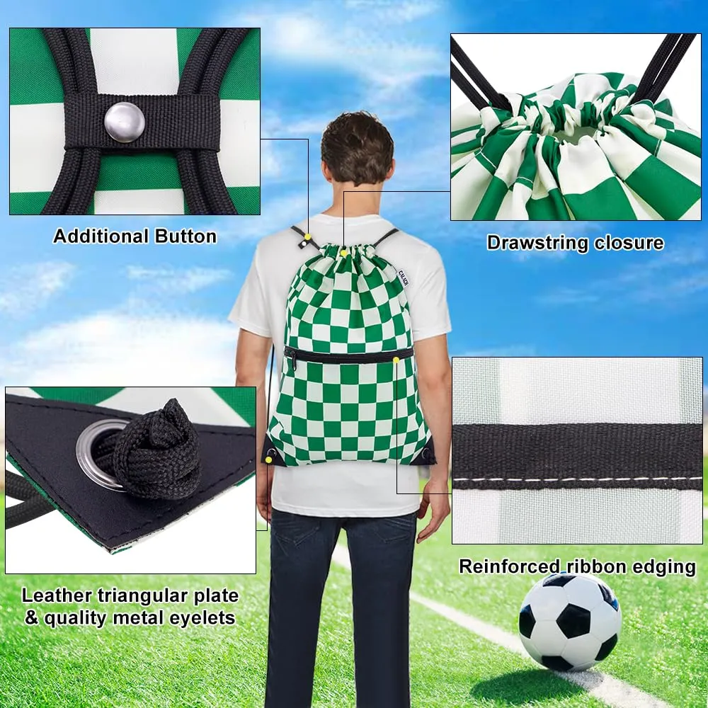CALACH Drawstring Backpack Bag Sport Gym Sackpack White and Green Grid HLC001