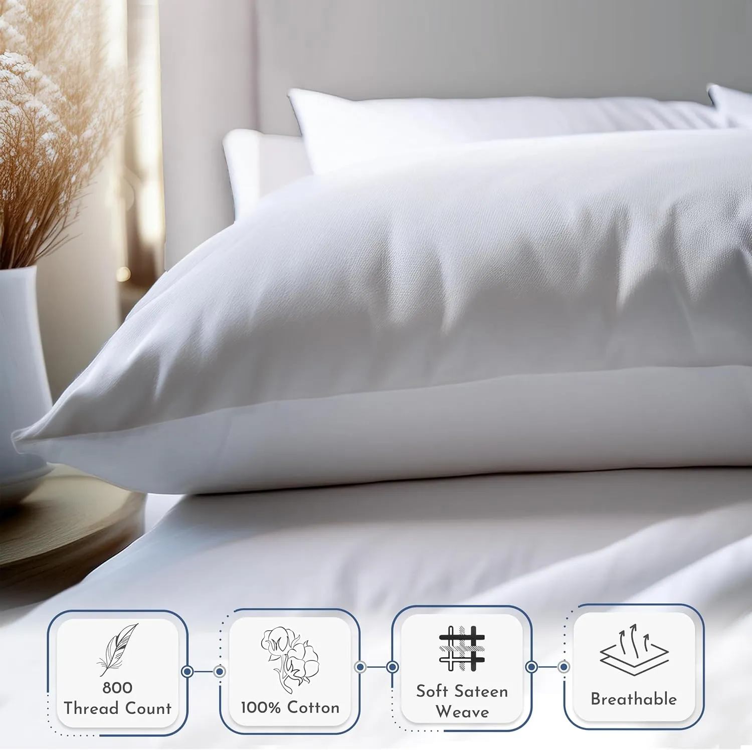 California Design Den 100% Cotton King Pillow Cases Set of 2, 800 Thread Count, Soft and Cool Pillow Cases Sateen, Fits King Size Pillows, Softer Than Egyptian Cotton Pillowcases (Beige)