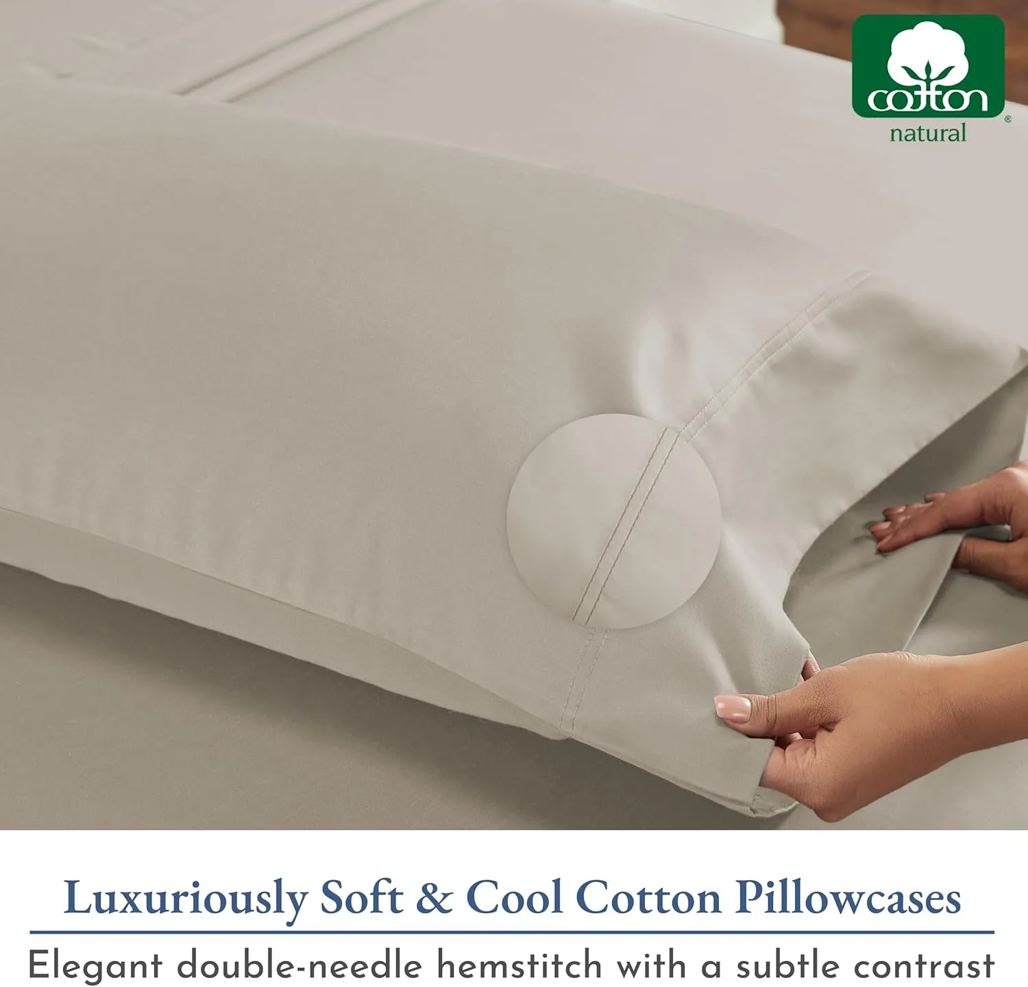 California Design Den 100% Cotton King Pillow Cases Set of 2, 800 Thread Count, Soft and Cool Pillow Cases Sateen, Fits King Size Pillows, Softer Than Egyptian Cotton Pillowcases (Beige)