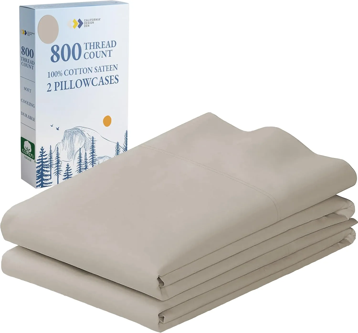 California Design Den 100% Cotton King Pillow Cases Set of 2, 800 Thread Count, Soft and Cool Pillow Cases Sateen, Fits King Size Pillows, Softer Than Egyptian Cotton Pillowcases (Beige)
