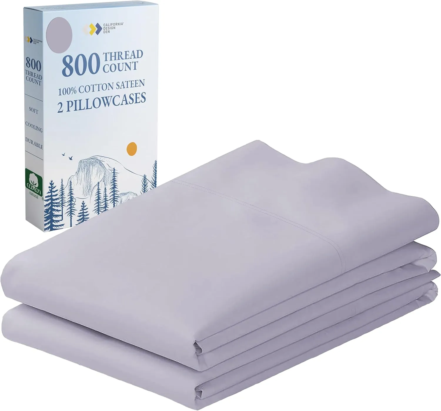 California Design Den 100% Cotton King Size Pillowcases Set of 2, 800 Thread Count, Soft Pillow Covers Sateen, Fits King Size Pillows, Softer Than Egyptian Cotton Pillowcases (Lavender)