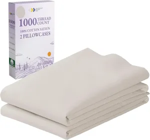 California Design Den 1000 Thread Count Pillow Cases, Soft & Smooth 100% Cotton Sateen Weave Hotel-Quality, Set of 2 Pillow Cases Standard Size Fits Std & Queen Size Pillows (Beige)