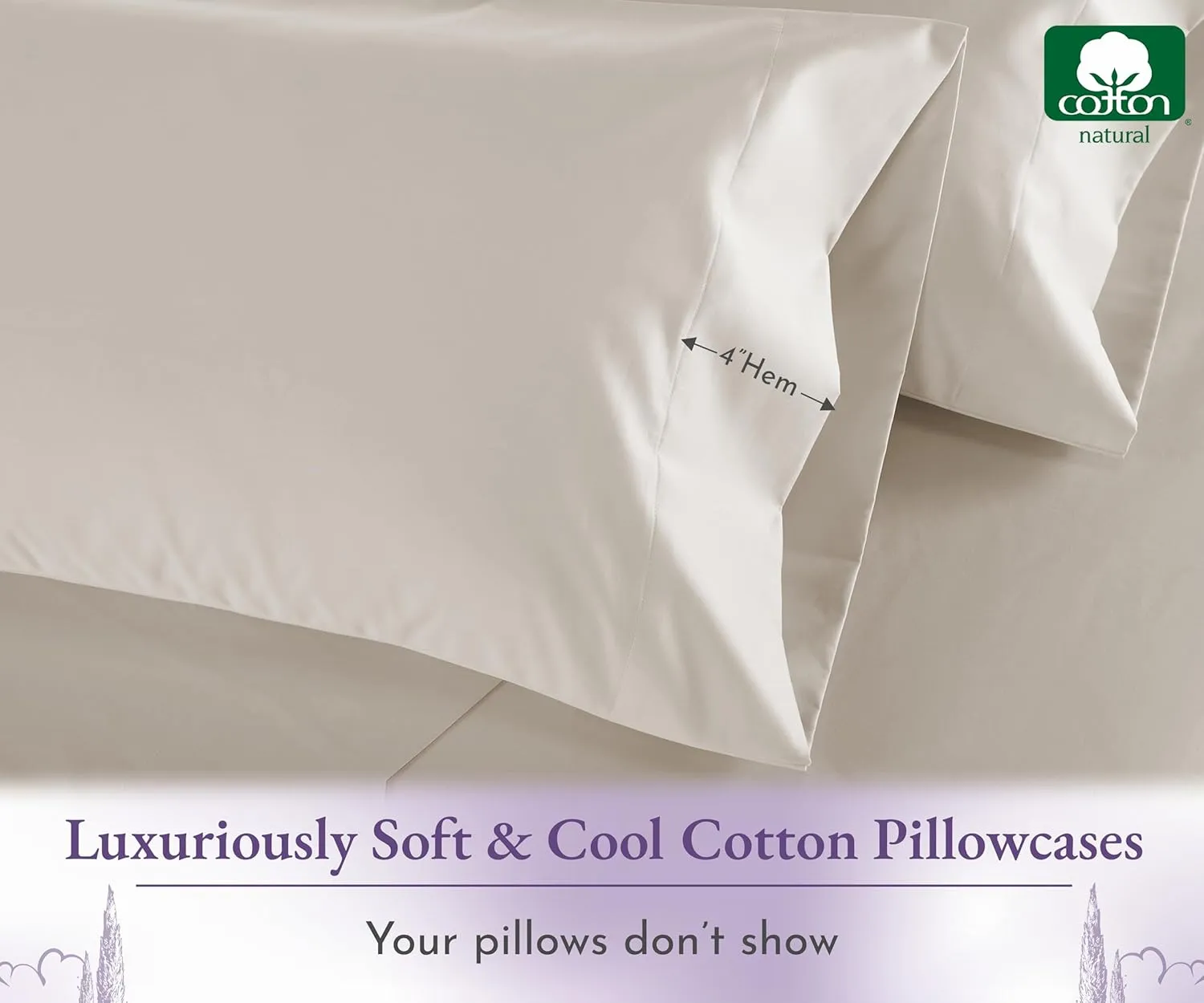 California Design Den 1000 Thread Count Pillow Cases, Soft & Smooth 100% Cotton Sateen Weave Hotel-Quality, Set of 2 Pillow Cases Standard Size Fits Std & Queen Size Pillows (Beige)