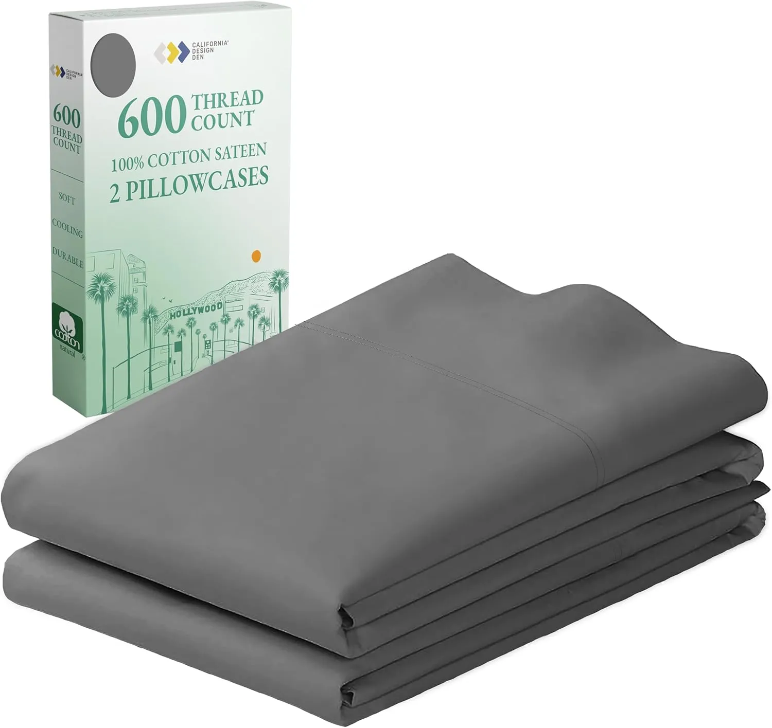 CALIFORNIA DESIGN DEN Luxuriously Soft Hotel Quality 600 Thread Count, 100% Cotton Set of 2 Cases, Crisp & Cool Dark Gray Pillow Cases Standard Fits Standard & Queen Pillows (Dark Gray)