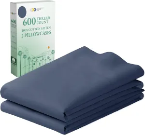 CALIFORNIA DESIGN DEN Luxuriously Soft Hotel Quality 600 Thread Count, 100% Cotton Set of 2 Cases, Crisp & Cool Pillow Cases Standard Size, Fits Standard & Queen Pillows (Dark Blue)