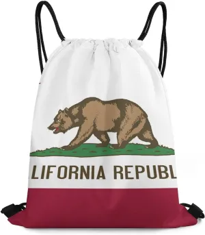 California State Flag Drawstring Backpack Sports Gym Sackpack Water Resistant String Bag for Women Men