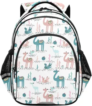 Camels and Cactus Pattern Backpack for Kids Elementary School Bag Boys Girls Bookbag Travel Backpack Daypack