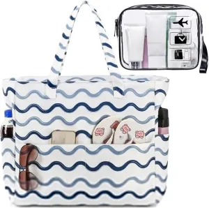 CAMTOP Waterproof Beach Tote Bag for Women Girls with Zipper Foldable Sandproof Pool Swim Bag Travel Carry On Gym