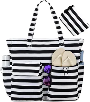 CAMTOP Waterproof Beach Tote Bag for Women Girls with Zipper Foldable Sandproof Pool Swim Bag Travel Carry On Gym