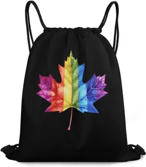 Canada Leaf LGBT Prideful Travel Drawstring Bag Waterproof String Backpack Gym Sackpack Sport Bag