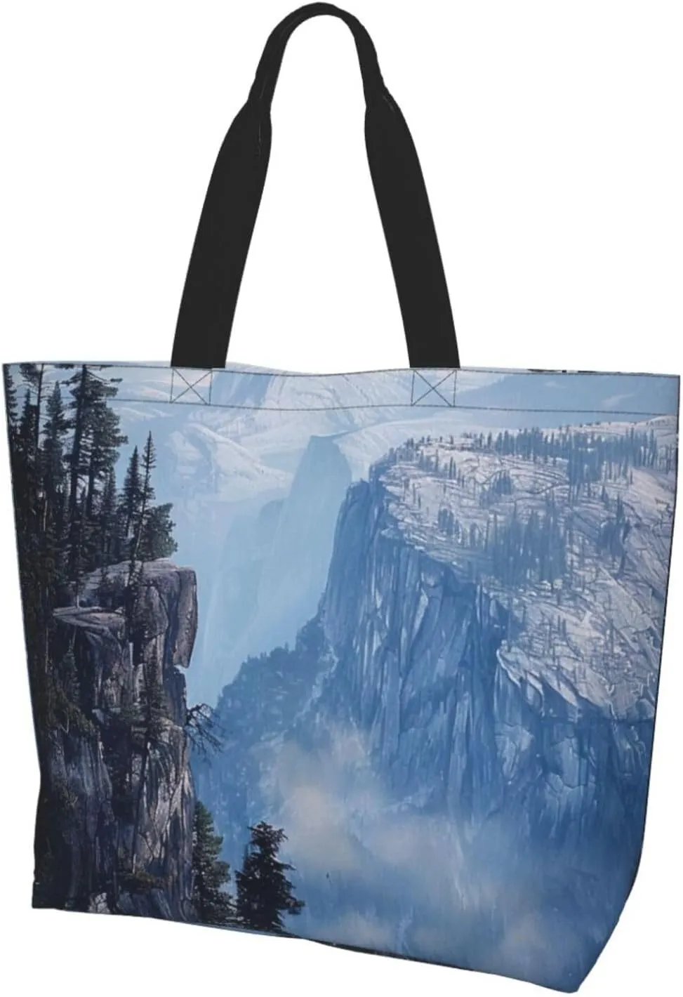 Canadian Smokey Mountain Cliff Printed Large Tote Bag for Women Reusable Shopping Cloth Bags Lightweight Shoulder Bags