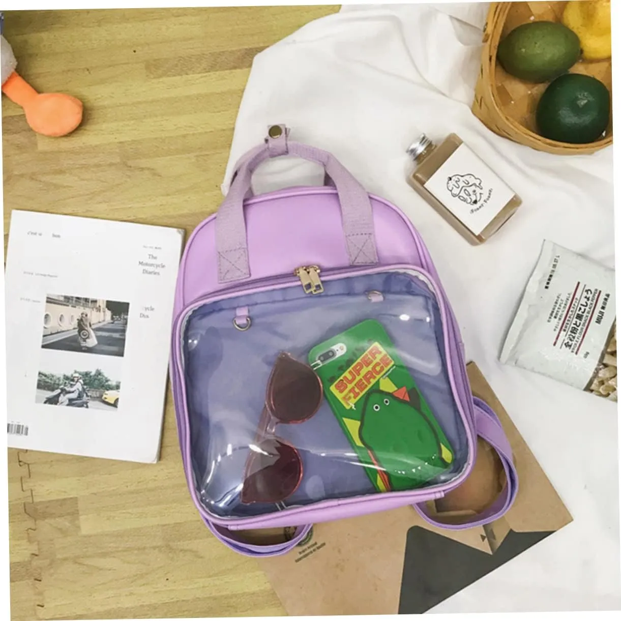 Candy Color PVC Backpack for School Shoulder Bag for Women Spacious Travel Satchel Purple for Students and Daily Use