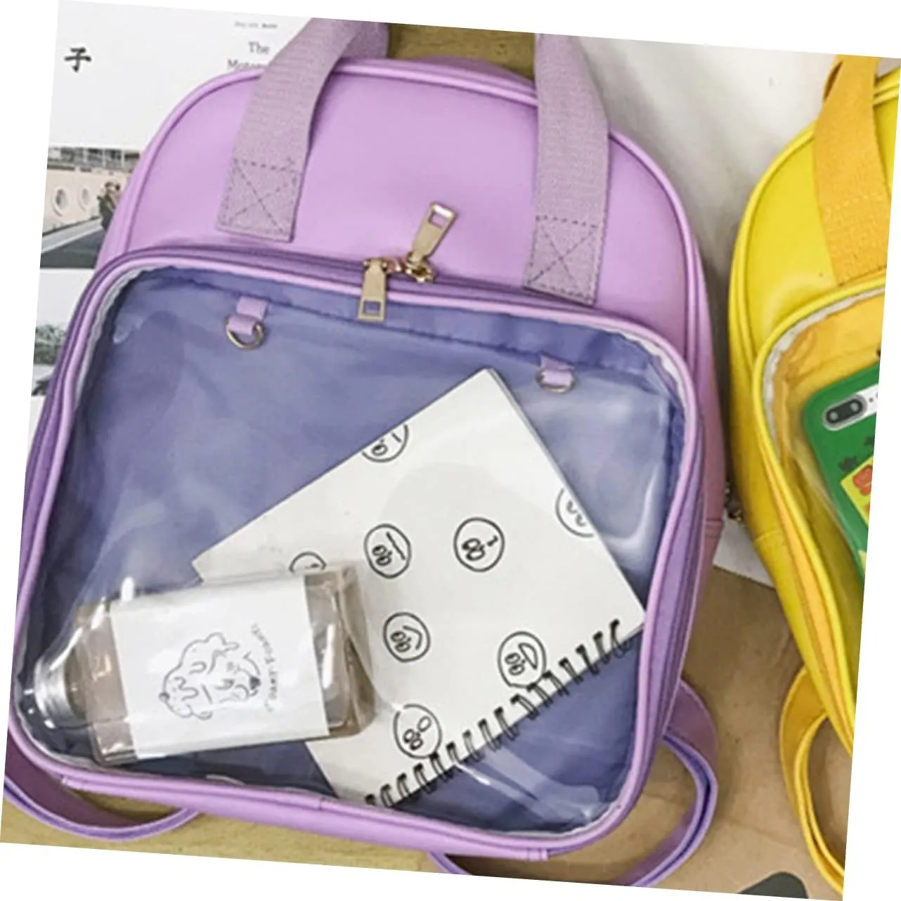 Candy Color PVC Backpack for School Shoulder Bag for Women Spacious Travel Satchel Purple for Students and Daily Use