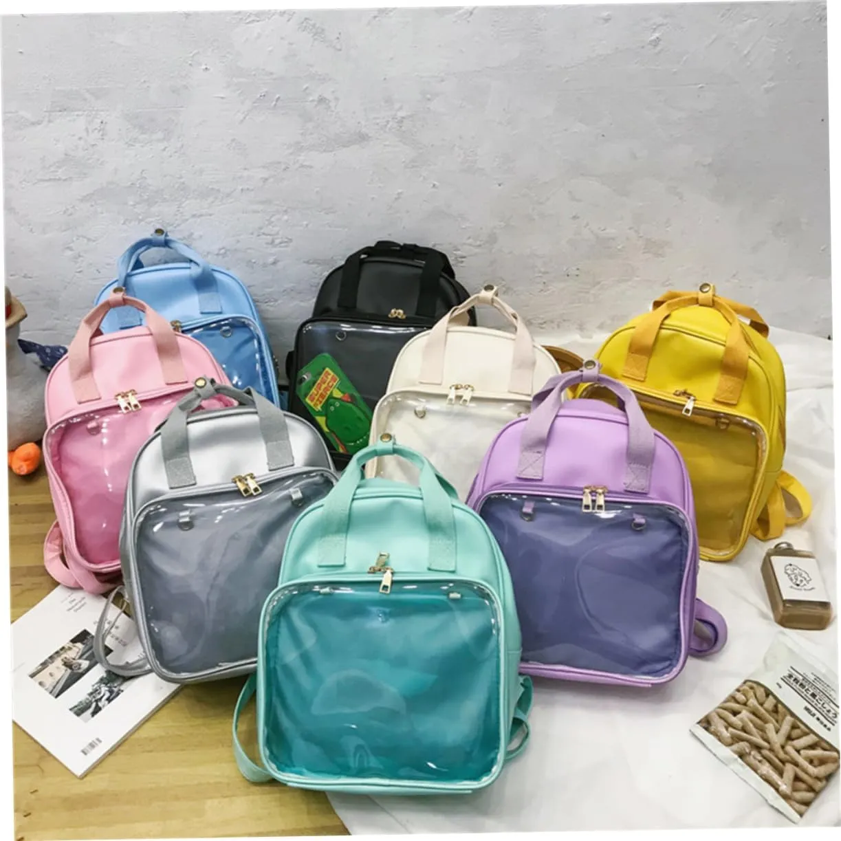Candy Color PVC Backpack for School Shoulder Bag for Women Spacious Travel Satchel Purple for Students and Daily Use
