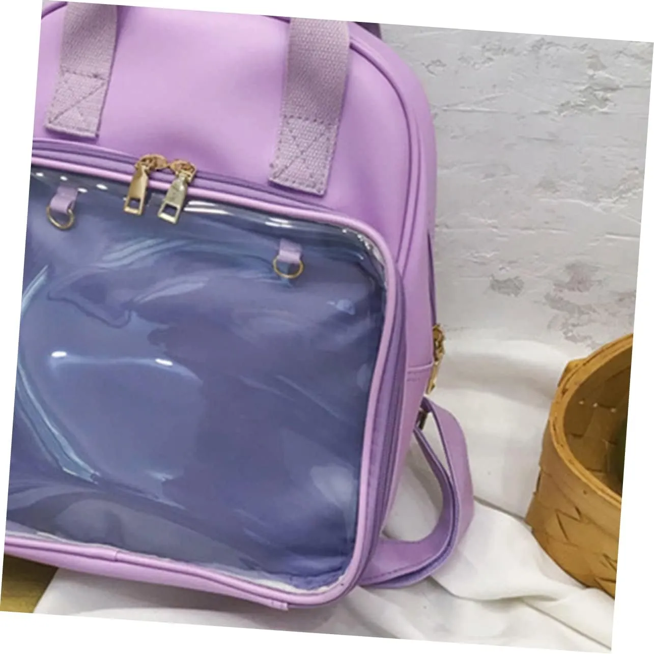 Candy Color PVC Backpack for School Shoulder Bag for Women Spacious Travel Satchel Purple for Students and Daily Use