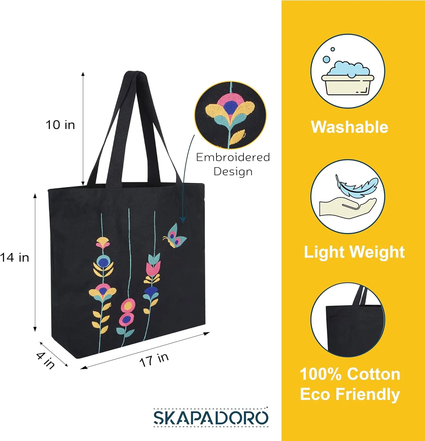 Canvas Big Zip Printed Handbag Tote, Cotton, Inner Pocket, Ecofriendly Bags for Women, Shopping Bag, Easy to Wash
