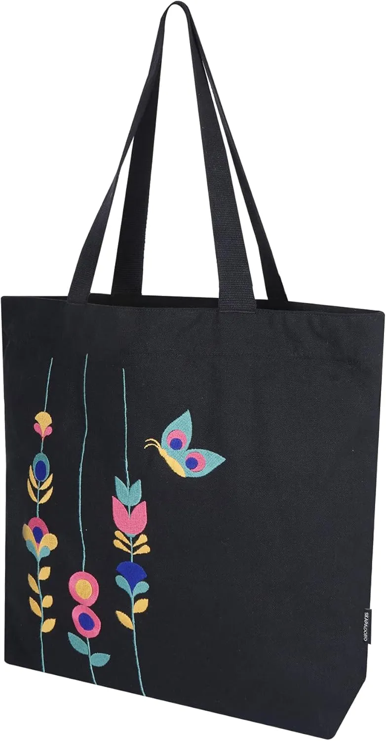 Canvas Big Zip Printed Handbag Tote, Cotton, Inner Pocket, Ecofriendly Bags for Women, Shopping Bag, Easy to Wash