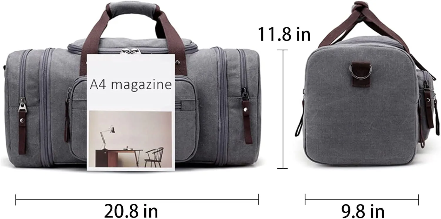 Canvas Duffle Bag for Travel 50L Large Duffel Bag for Men Women, Overnight Weekender Carry on Laptop Bag Outdoor Portable Soft Dense Durable (Coffee)