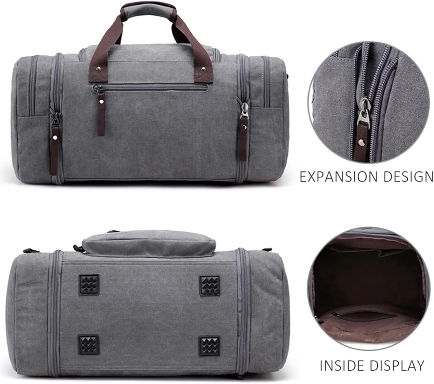 Canvas Duffle Bag for Travel 50L Large Duffel Bag for Men Women, Overnight Weekender Carry on Laptop Bag Outdoor Portable Soft Dense Durable (Coffee)
