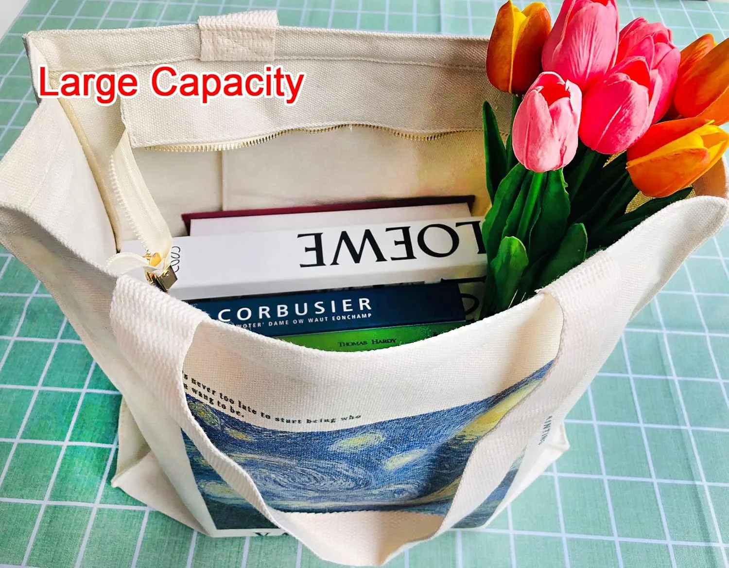 Canvas Tote Bag Aesthetic Tote Bag with Zipper Interior Pocket Shoulder Tote Bags for Women Shopping
