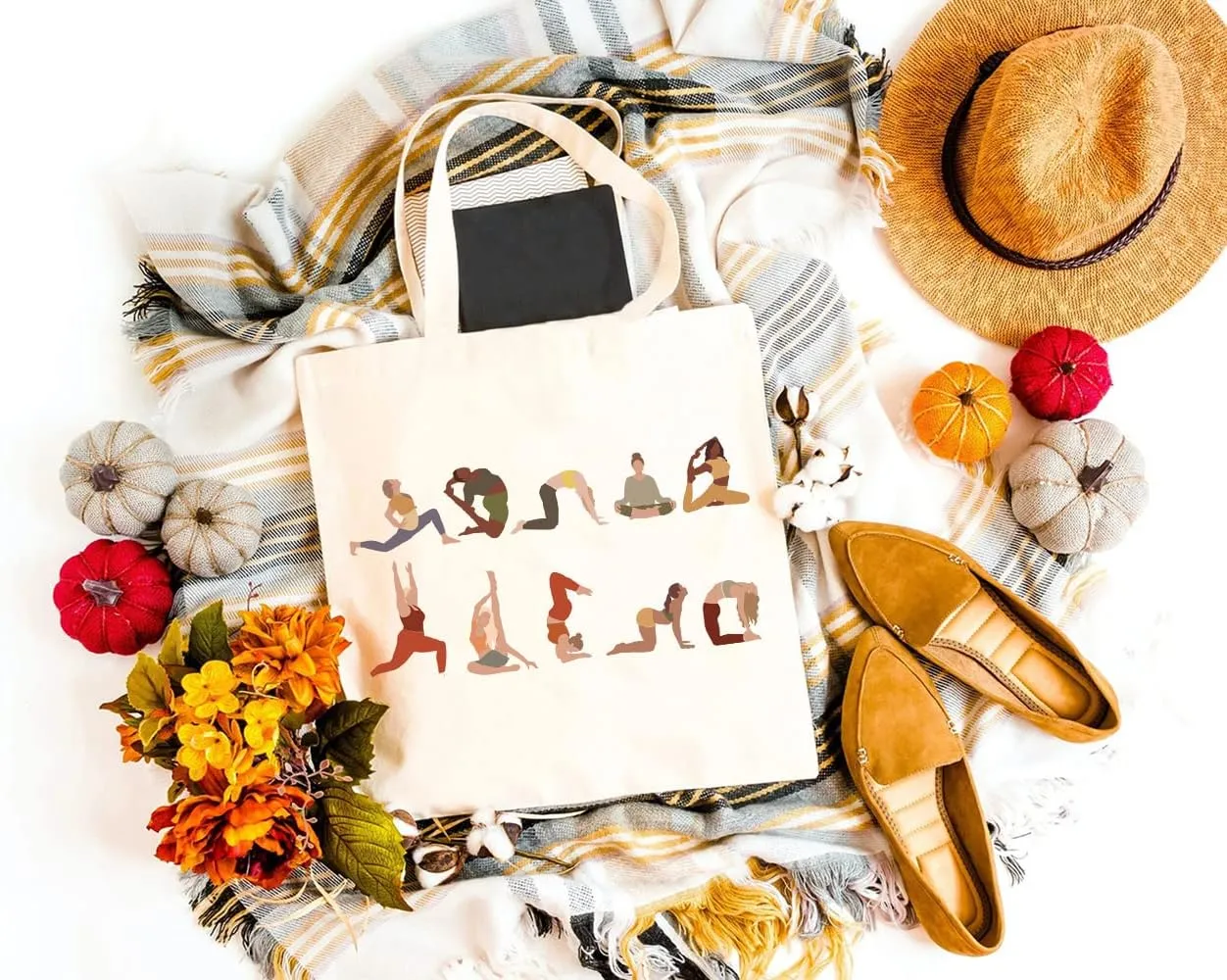 Canvas Tote Bag for Women Aesthetic Yoga Positions Print Reusable Grocery Shoulder Bags for Shopping Travel Beach Gym