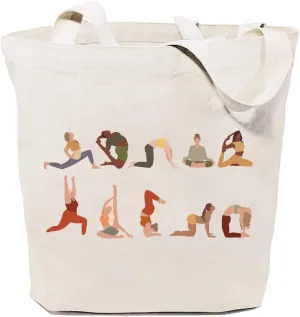 Canvas Tote Bag for Women Aesthetic Yoga Positions Print Reusable Grocery Shoulder Bags for Shopping Travel Beach Gym