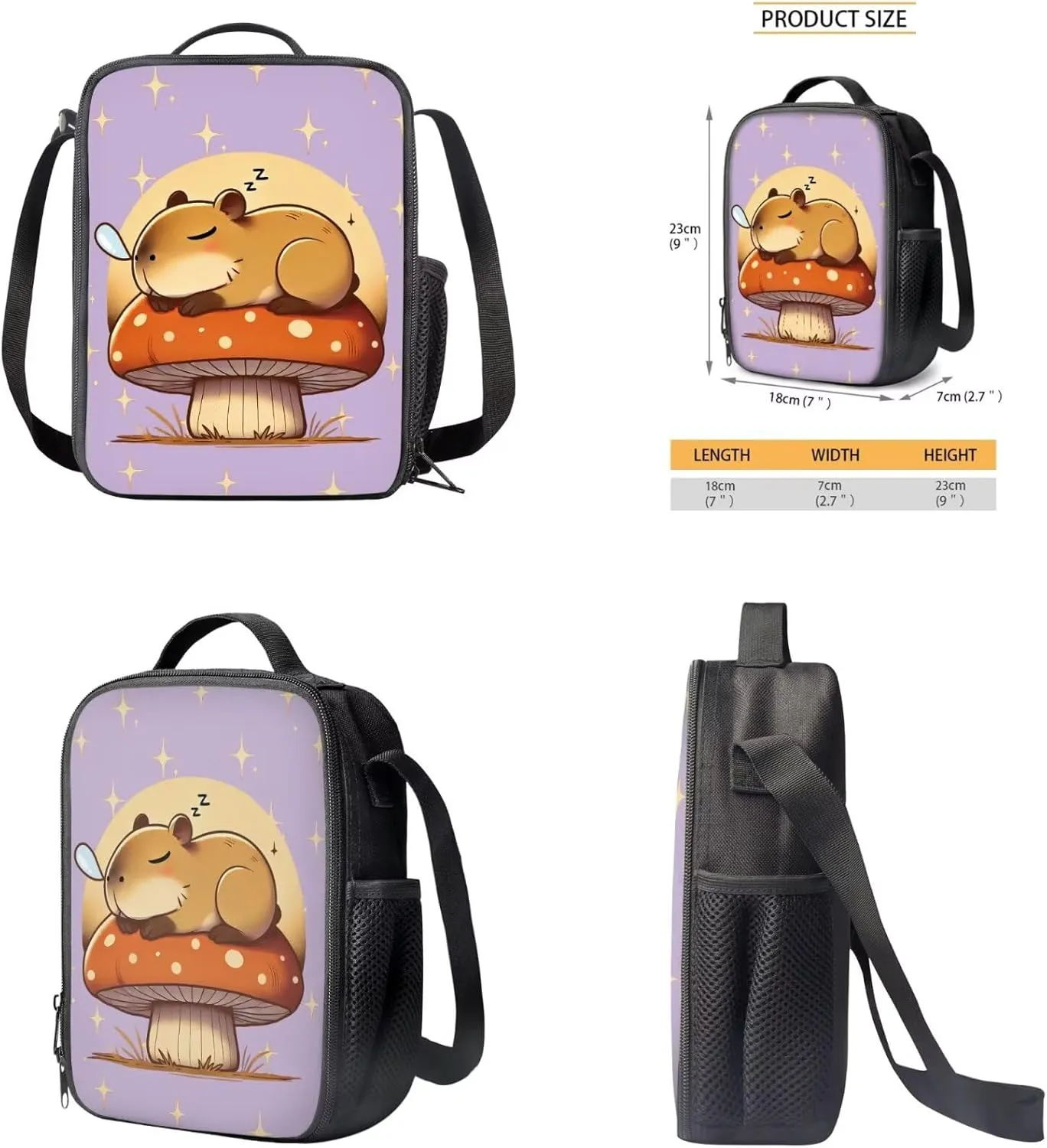 Capybara Backpack for Girls Preschool Lightweight Bookbag with Lunch Box and Pencil Case 3PCS School Back Pack Set for Little Boys Picnic Travel or Hiking Casual Daypack