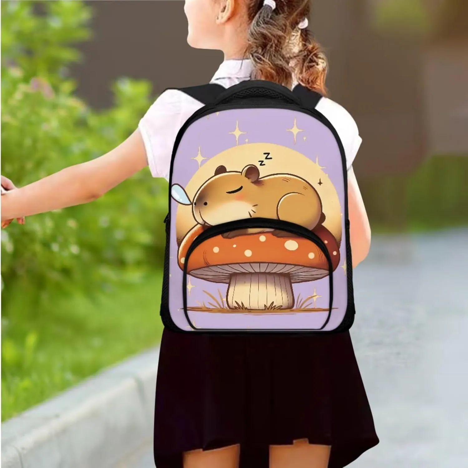 Capybara Backpack for Girls Preschool Lightweight Bookbag with Lunch Box and Pencil Case 3PCS School Back Pack Set for Little Boys Picnic Travel or Hiking Casual Daypack