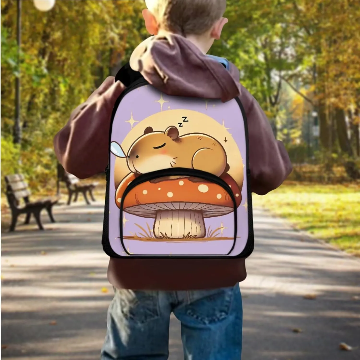 Capybara Backpack for Girls Preschool Lightweight Bookbag with Lunch Box and Pencil Case 3PCS School Back Pack Set for Little Boys Picnic Travel or Hiking Casual Daypack