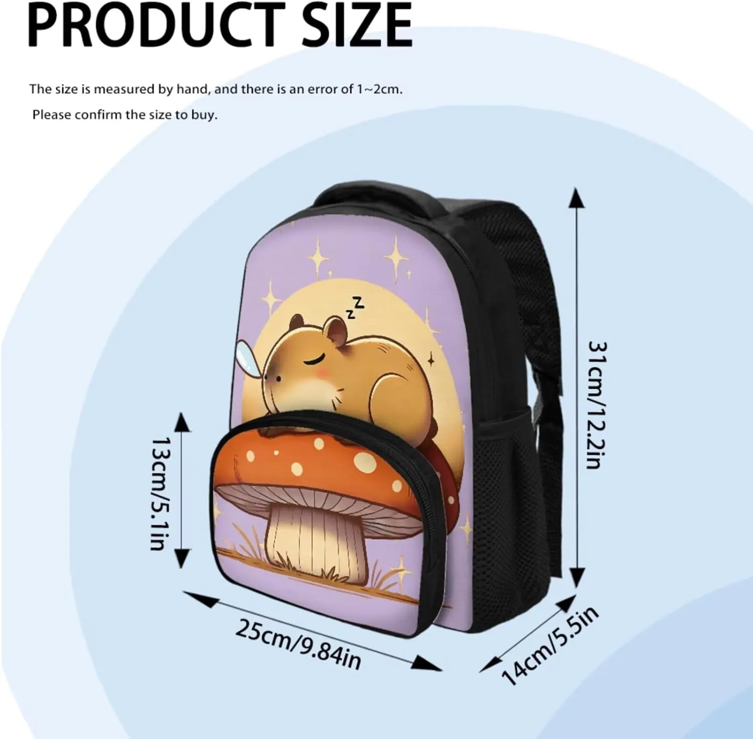 Capybara Backpack for Girls Preschool Lightweight Bookbag with Lunch Box and Pencil Case 3PCS School Back Pack Set for Little Boys Picnic Travel or Hiking Casual Daypack