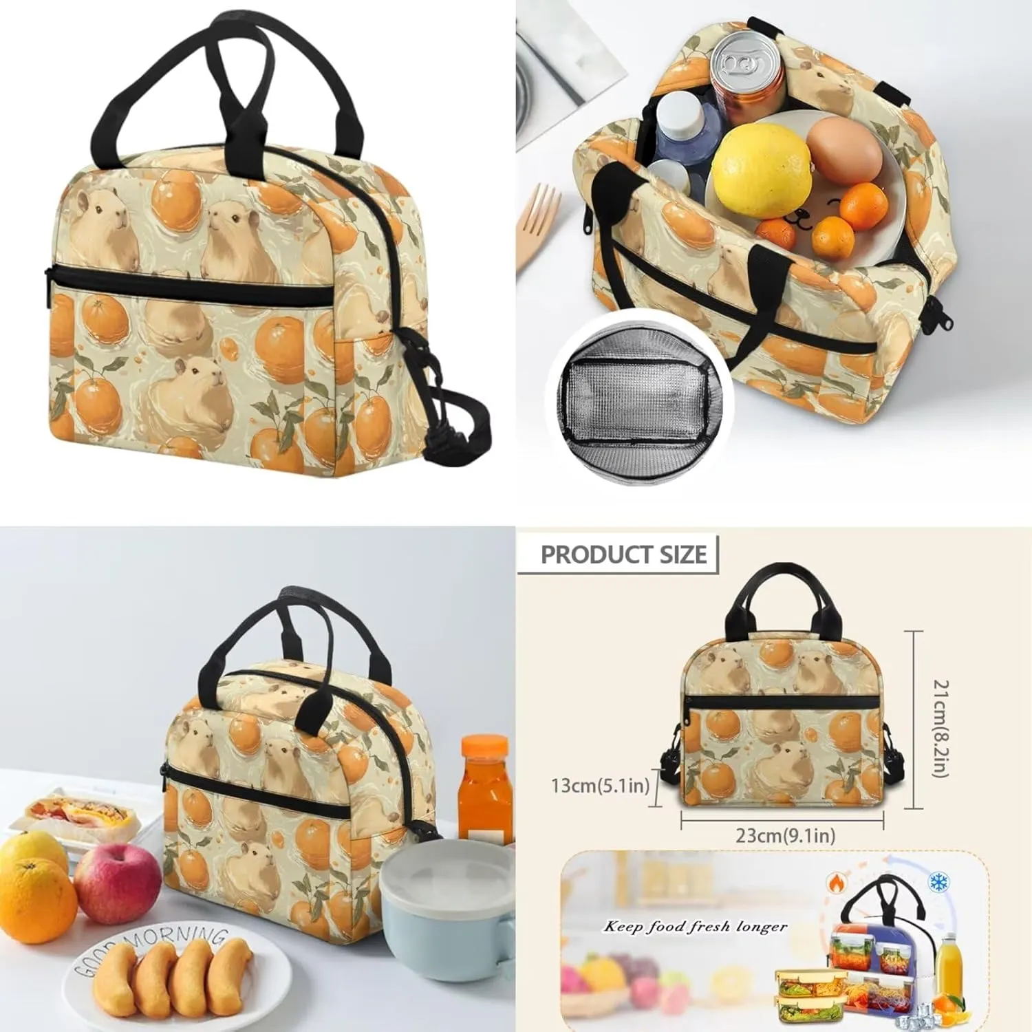 Capybara Backpack for Girls with Lunch Box Orange Kids Bookbag Girls 5 Years Old Lightweight Kids School Backpack Perfect for School, Camping