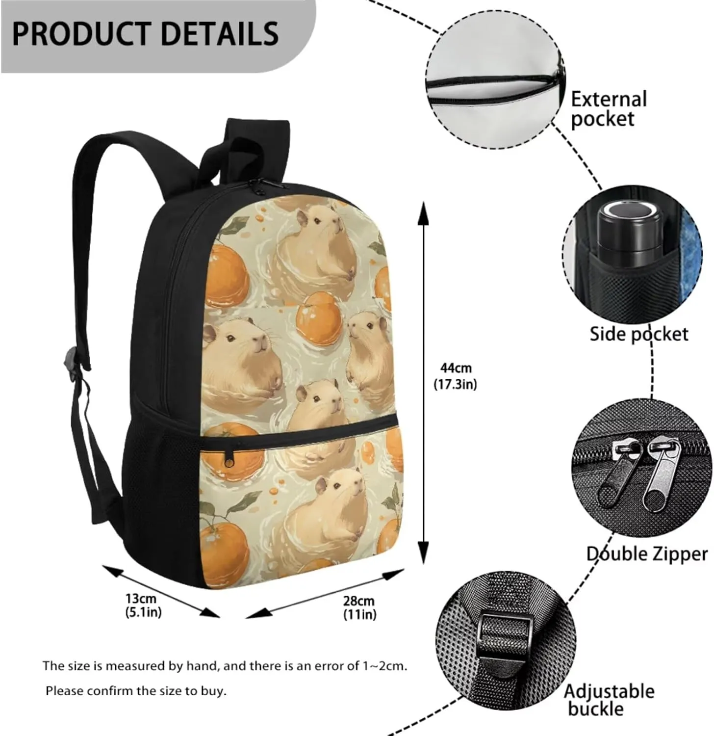 Capybara Backpack for Girls with Lunch Box Orange Kids Bookbag Girls 5 Years Old Lightweight Kids School Backpack Perfect for School, Camping