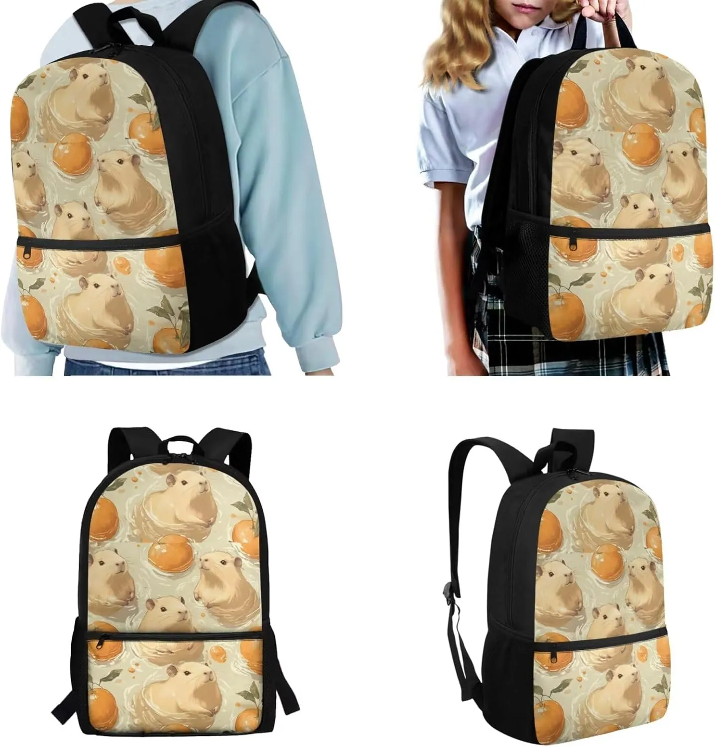 Capybara Backpack for Girls with Lunch Box Orange Kids Bookbag Girls 5 Years Old Lightweight Kids School Backpack Perfect for School, Camping