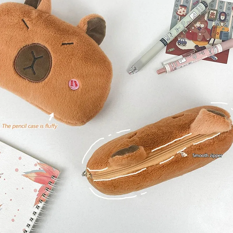 Capybara Cuddle Pouch 🦙✨ Adorable Plush Pencil & Cosmetic Case 🎒💖