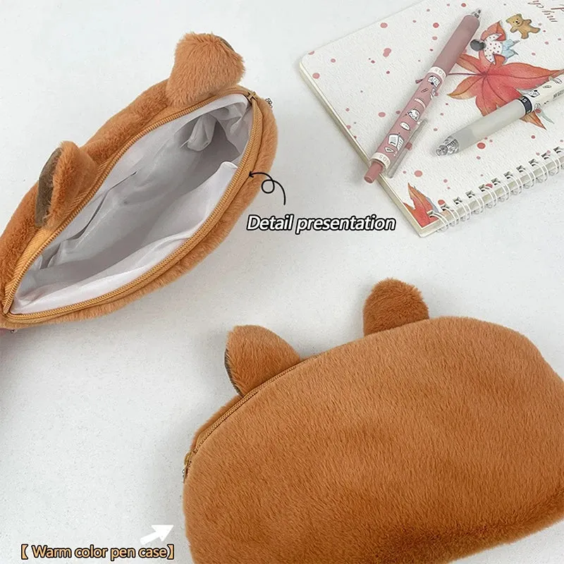 Capybara Cuddle Pouch 🦙✨ Adorable Plush Pencil & Cosmetic Case 🎒💖