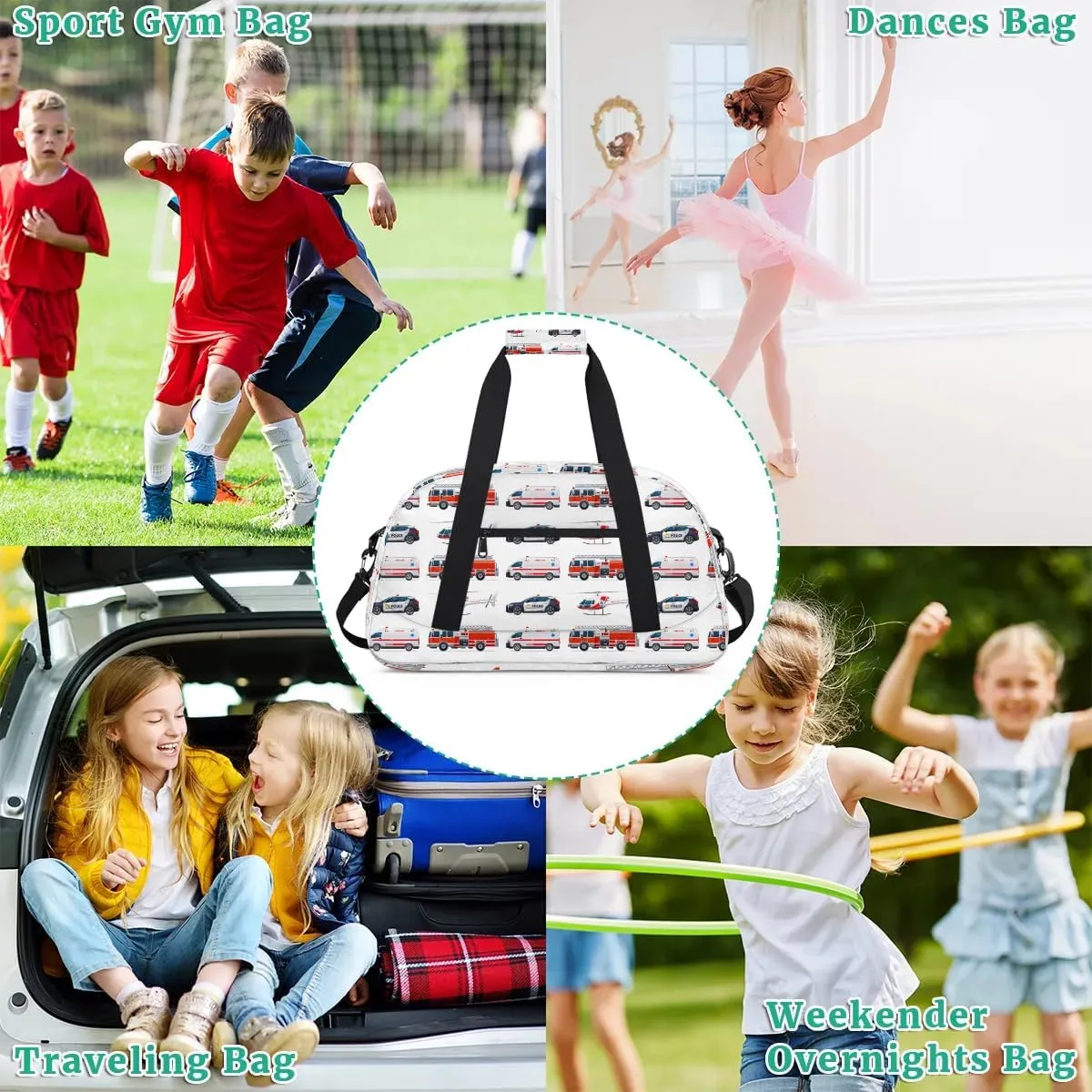 Car Airplane Kids Duffel Bag for Boys, Sports Gym Bag Overnight Travel Weekender Bag Lightweight Carry On Sleepovers Bag for School Practice Gymnastics