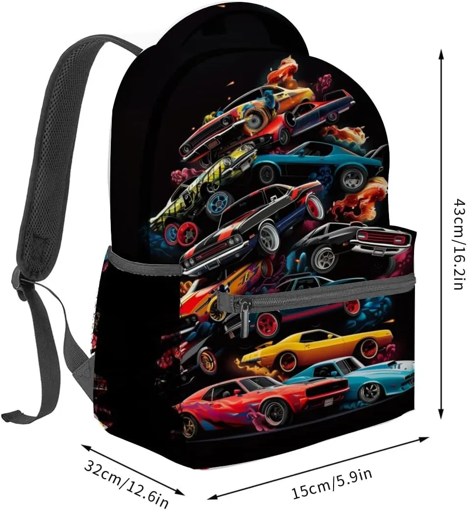 Car Pattern Backpack Travel Backpacks Laptop Rucksack,School Bookbag for Women Kids Boys Girls,Muscle Cars Sports Back Pack Accessories Bags,Ideal Gifts for Work, Outdoor Adventures