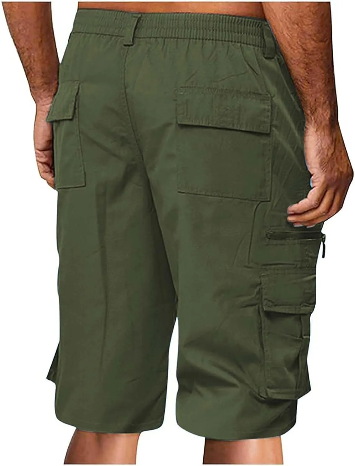 Cargo Shorts for Men Casual Summer Hiking Shorts Elastic Waist Knee Length Big and Tall Bermuda Shorts with Pockets