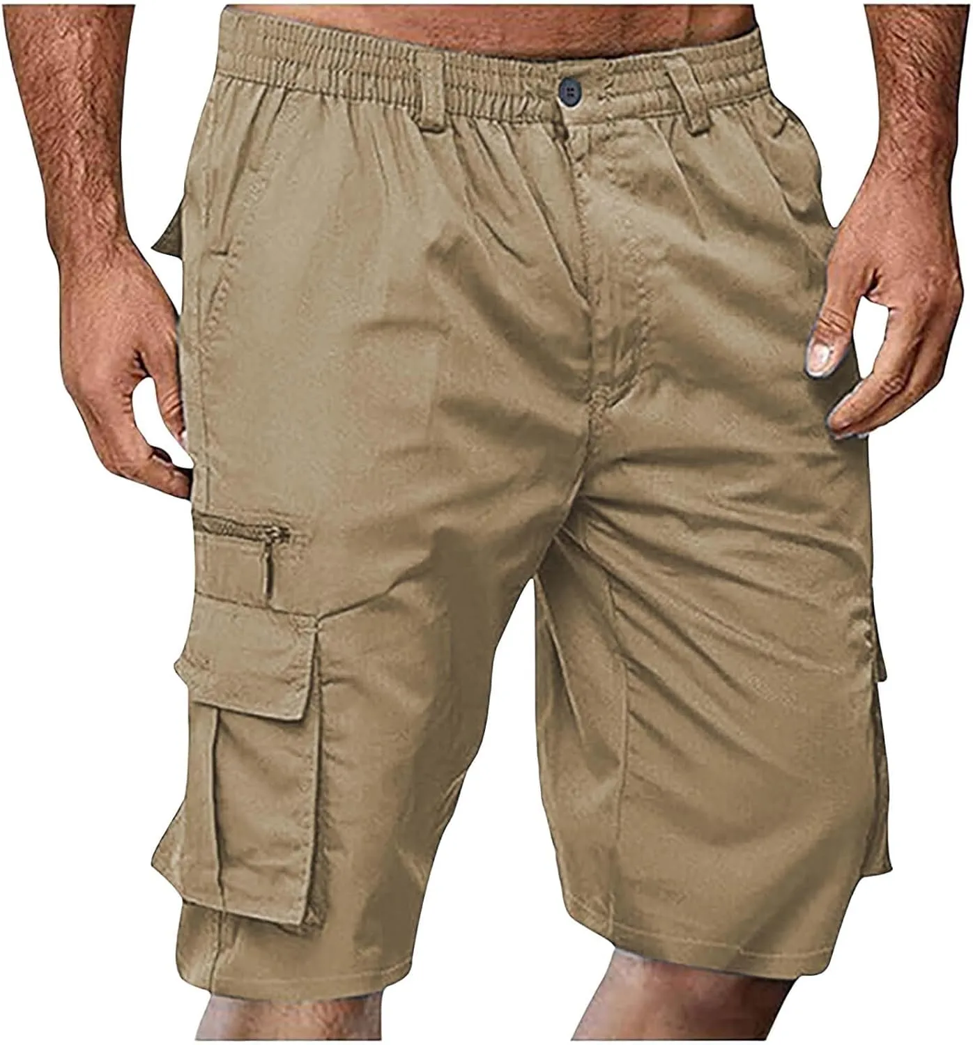 Cargo Shorts for Men Casual Summer Hiking Shorts Elastic Waist Knee Length Big and Tall Bermuda Shorts with Pockets